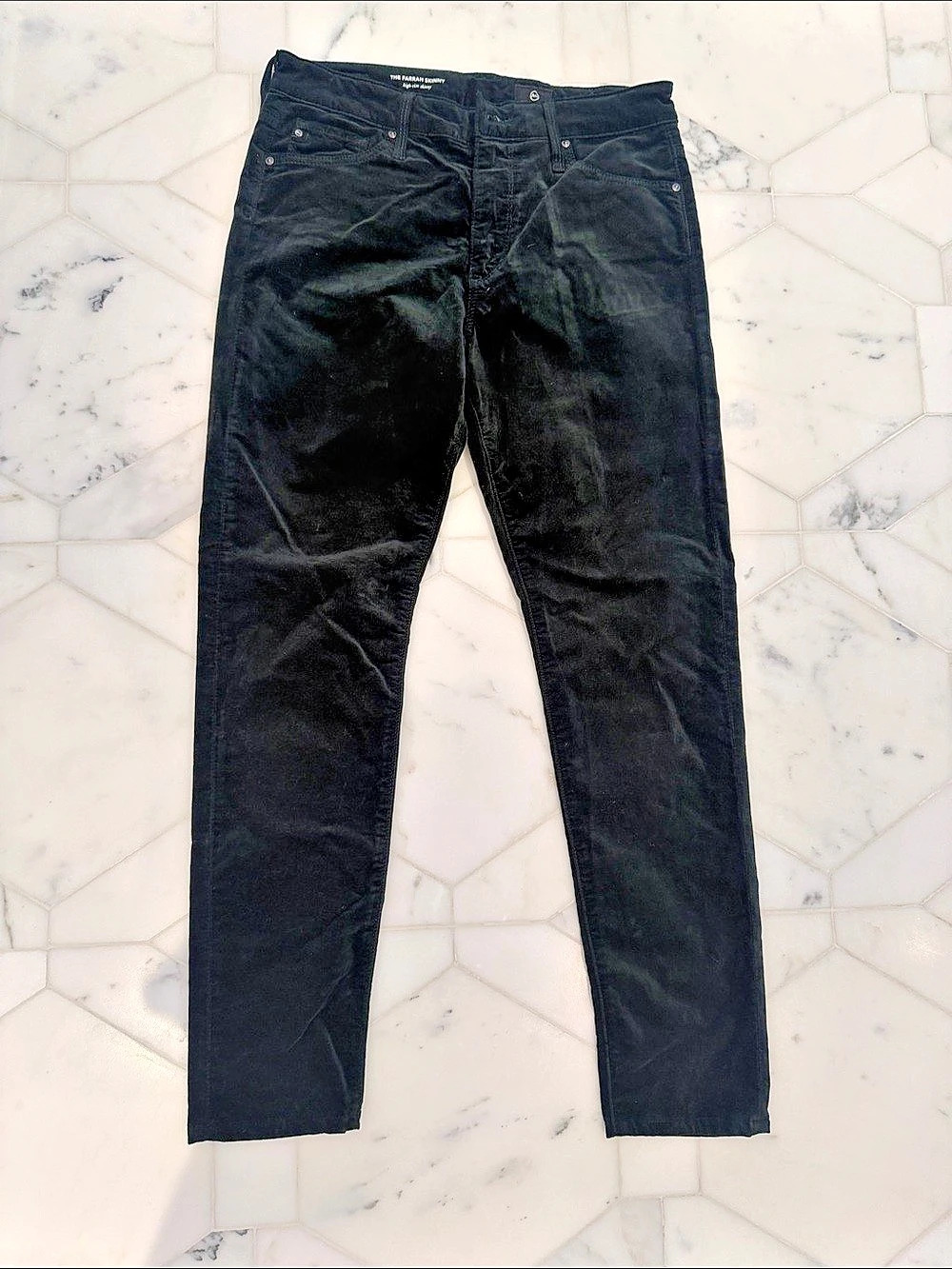 AG Adriano Goldschmied The Farrah Skinny High-Rise Velvet Jean Black Jeans Waist
